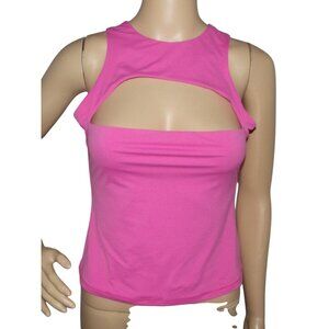 Tank Crop Top Women Size Large Rose Pink Double Lined High Neck Workout Yoga